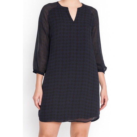 Cabi Shift Dress Diamond Print Long Sleeve Semi Sheer Casual Black Size S - Picture 1 of 7